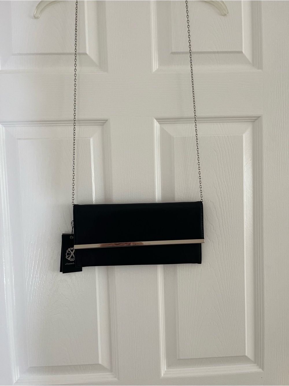 Christian Lacroix Black Clutch with Silver Bar and Chain Strap - Picture 3 of 6